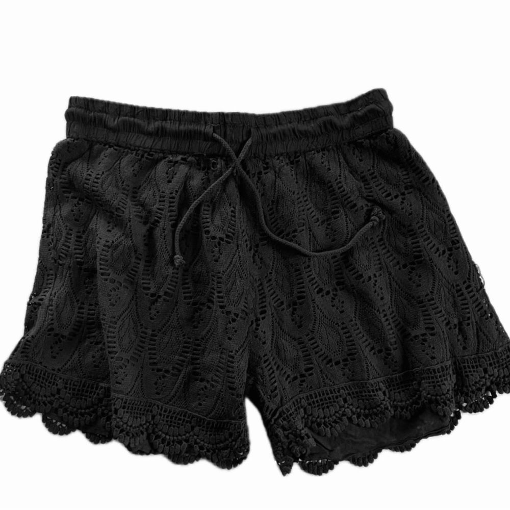 💯 % Cotton High Waist Black Lined Crocheted Shorts - Picture 2 of 6
